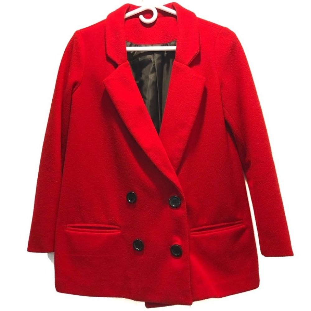 Solid Bright Red Double Breasted Blazer Coat Size… - image 1
